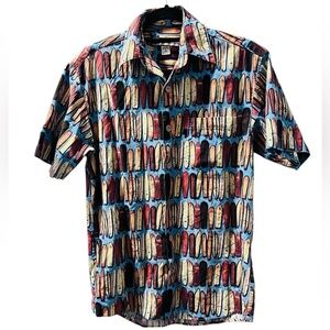 Duke Kahanamoku Silk Blend Hawaiian Aloha Shirt Size Small Surf Boards Vacation